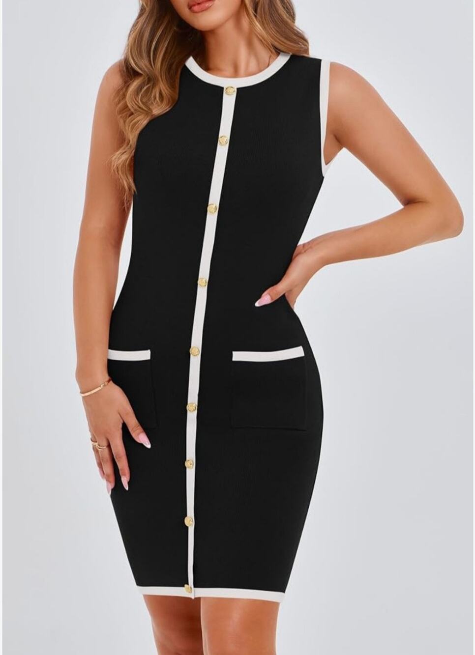 #258 MSRP $50 NWT KIRUNDO BLACK CONTRAST KNIT SHEATH MINI DRESS ♡SIZE M♡